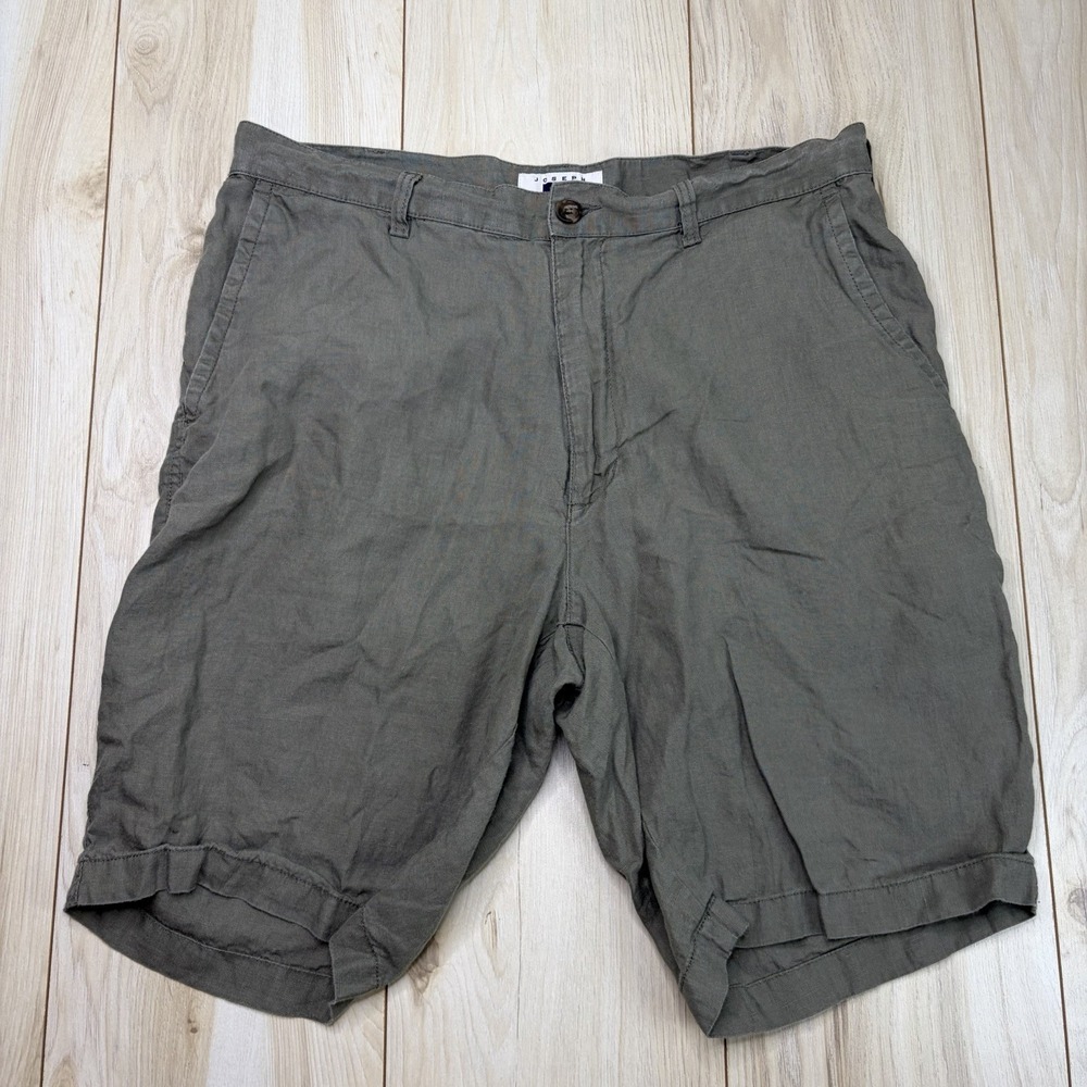Joseph Abboud 100% Linen Shorts Olive Green Mens 36 Flat Front